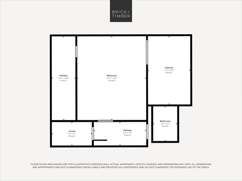 Floor plan for studio, 1 bath, 444 sqft